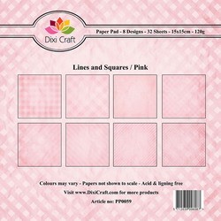 Dixi Craft Paperpad 15 cm x 15 cm Lines And Squares PINK PP0059