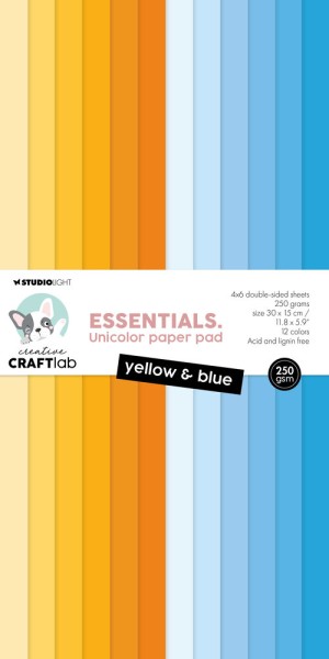 Studio Light Paperpad UNICOLOR 15 cm x 30 cm YELLOW & BLUE Essentials Nr. 178 CCL-ES-UPP178