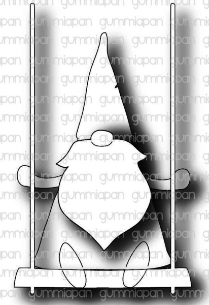 Gummiapan Stanzform kleiner Gnom auf der Schaukel / Liten Gungande Gnome D210868