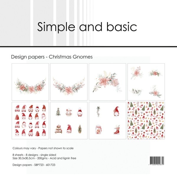Simple and Basic Paper Pack 12 " x 12 " CHRISTMAS GNOMES SBP723