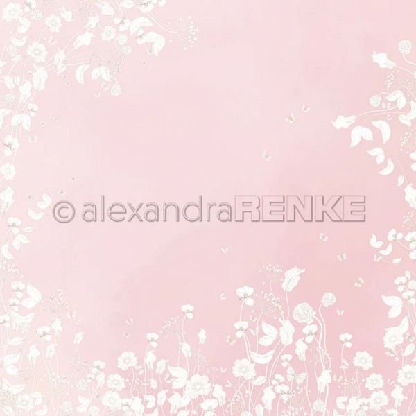 Alexandra Renke Designpapier ' Weiße Blumenvariation auf Rosa Verlauf ' 10.3404