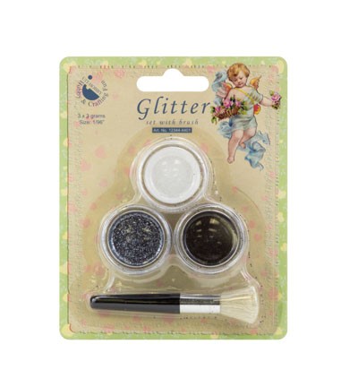 Hobby Crafting Fun Glitter-Set mit Pinsel Black, Anthracite & White 12344-4401