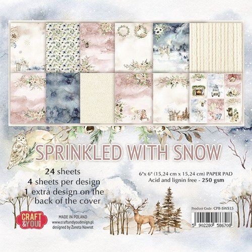 Craft & You Design Paper Pad 6 " x 6 " SPRINKLED WITH SNOW CPB-SWS15