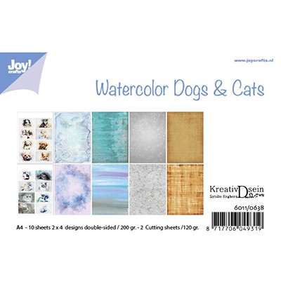 JoyCrafts A 4 Design-Papier-Set WATERCOLOR DOGS & CATS 6011/0638