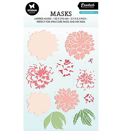 Studio Light Mask Stencil 15 cm x 21 cm DAHLIA FLOWERS Essentials Nr.195 SL-ES-MASK195