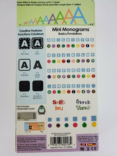 Cricut Cartridge MINI MONOGRAMS Alphabet 29-0018