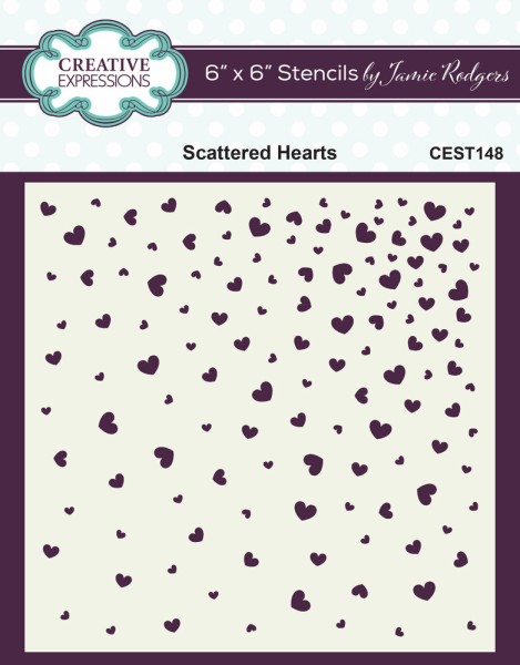 Creative Expressions Stencil by Jamie Rodgers 15,2 x 15,2 cm Scattered Hearts CEST148