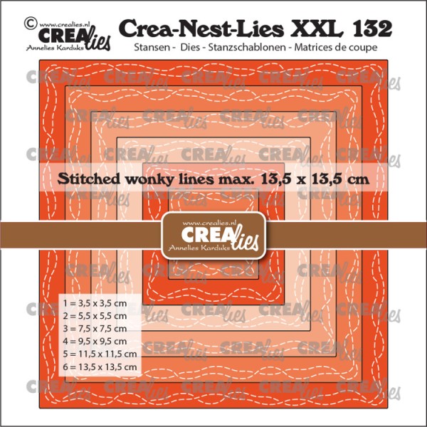 Crealies Stanzform Crea-Nest-Lies QUADRATE mit 2 Strichlinien / Squares with 2 wonky stitchlines CLN