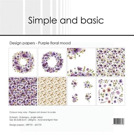 Simple and Basic Paper Pack 12 " x 12 " ' PURPLE FLORAL MOOD ' SBP731