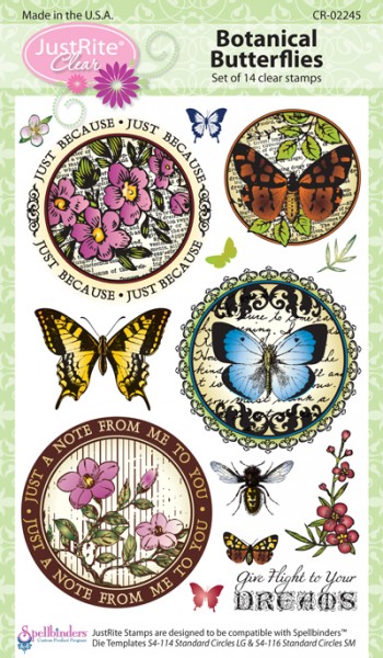 JustRite Clear Stamps Set Botanical Butterflies CR-02245