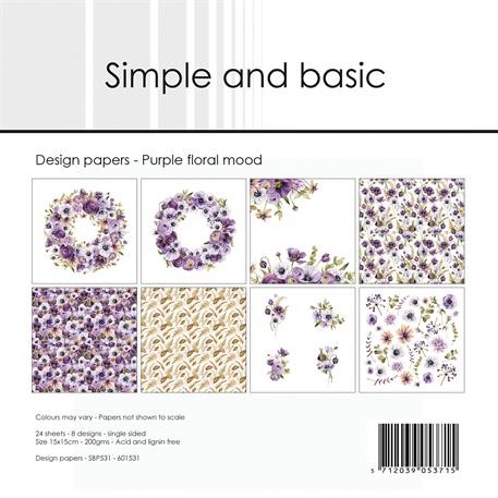 Simple and Basic Paper Pack 6 " x 6 " ' PURPLE FLORAL MOOD ' SBP531