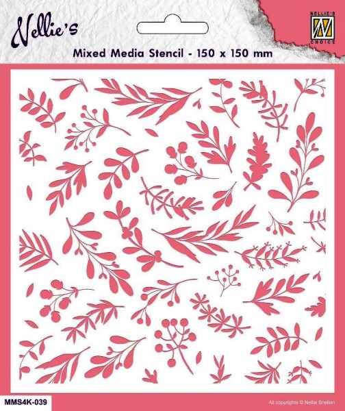 Nellie Stencil 15 x 15 cm Zweige u. Beeren / Christmas Backgrounds Branches & Berries MMS4K-039