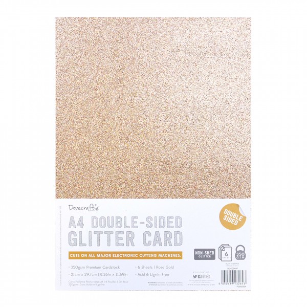 Trimcraft Dovecraft Doppelseitiges Glitterpapier A 4 ROSE GOLD / Double-Sided Glitter Card DCGCD037