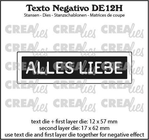 Crealies Stanzform Texto Negativo ' ALLES LIEBE ' horizontal DE12H