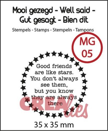 Crealies Clear Stempel rund mit Sternen ' Good friends are like stars. ' / Stars CLMG05