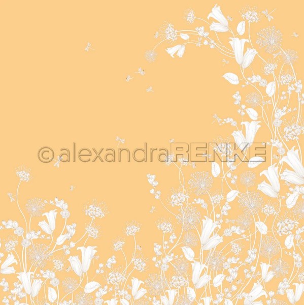 Alexandra Renke Designpapier ' Weiße Blumenvariation auf Dunkelgelb ' 10.3407