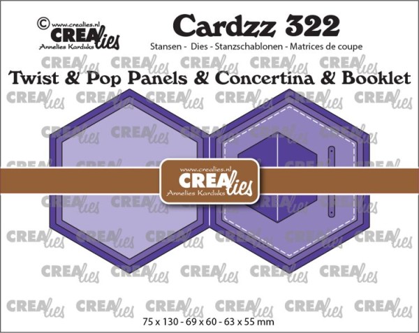 Crealies Stanzform Cardzz Nr. 322 Twist & Pop A2, Panels & Concertina card & Booklet hexagon CLCZ32