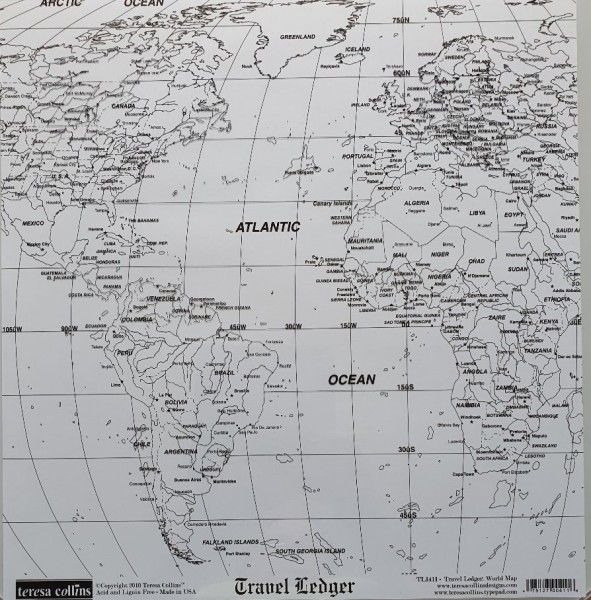 Teresa Collins Scrapbook-FOLIE transparent TRAVEL LEDGER WORLD MAP TL1411