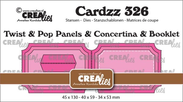 Crealies Stanzform Cardzz Nr. 326 Twist & Pop A3, Panels & Concertino & Booklet tickets horizontal