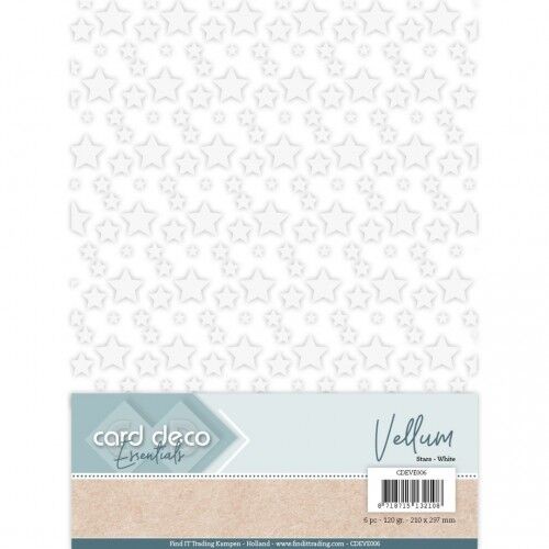 Card Deco Essentials - Transparentpapier A4 Sterne WEISS / Vellum - Stars White CDEVE006