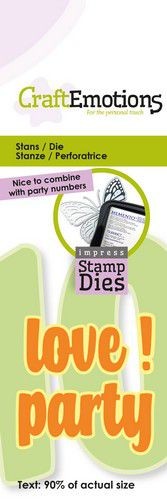 CraftEmotions Impress Stamp Stanzform Text ' love ! party ' 115633/3161
