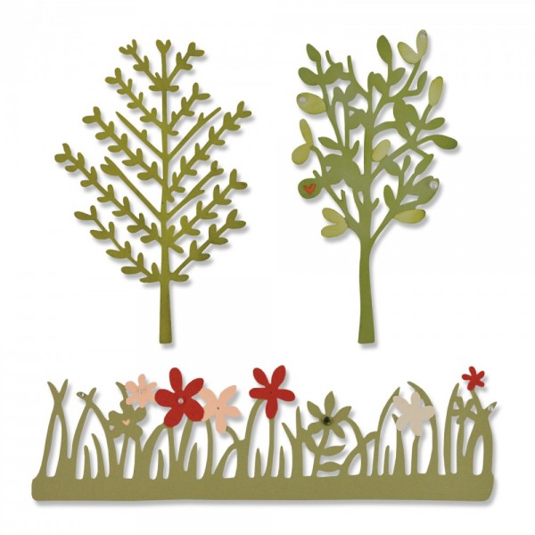 Sizzix Thinlits Stanzform Baum & Gras mit Blumen / Green Garden 661375