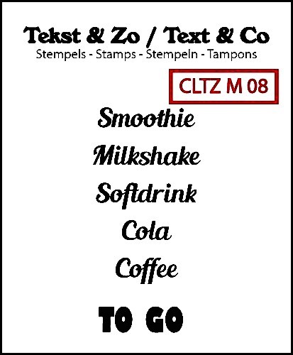 Crealies Clear Stempel ' Smoothie, Milkshake, Softdrink, Cola Coffe, TO GO ' Tiny Text no.8 CLTZM08