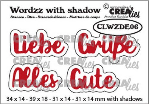 Crealies Stanzform Wordzz With Shadow Nr. 06 ' Liebe Gruße / Alles Gute ' CLWZDE06