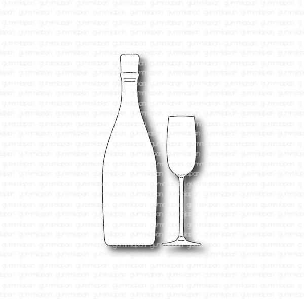 Gummiapan Stanzform Champagnerflasche mit Glas / Champagneflaska med Glas D210526