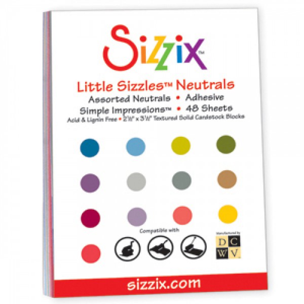 Sizzix Cardstock Little Sizzles NEUTRALS 6,4 cm x 8,9 cm mit Klebefolie 654405