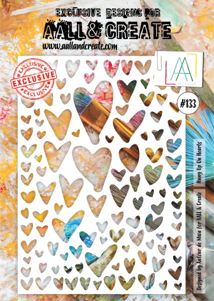AALL & Create Stencil A4 HUNG UP ON HEARTS AALL-PC-133