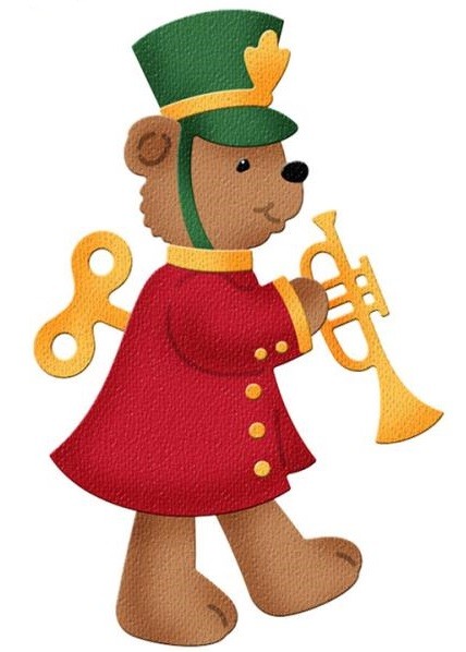 CottageCutz Stanzform Aufzieh-Teddy mit Trompete / Wind Up Teddy Bear CC-075